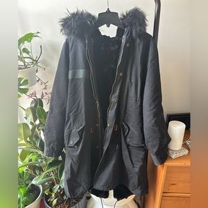 Genuine rabbit fur lined, fox fur hood winter parka
